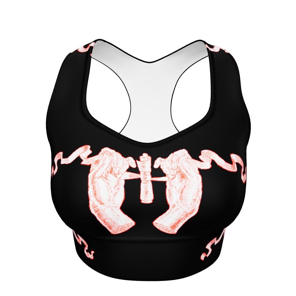 Hands Binding Decree (red on white, on Recycled Longline Sports Bra)